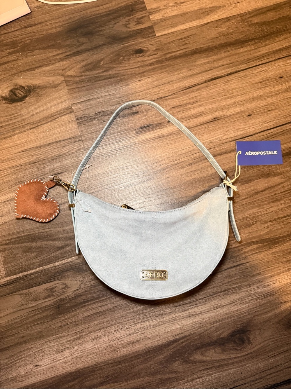 Aeropostale Light Gray Crescent Shoulder Bag with Brown Heart Charm